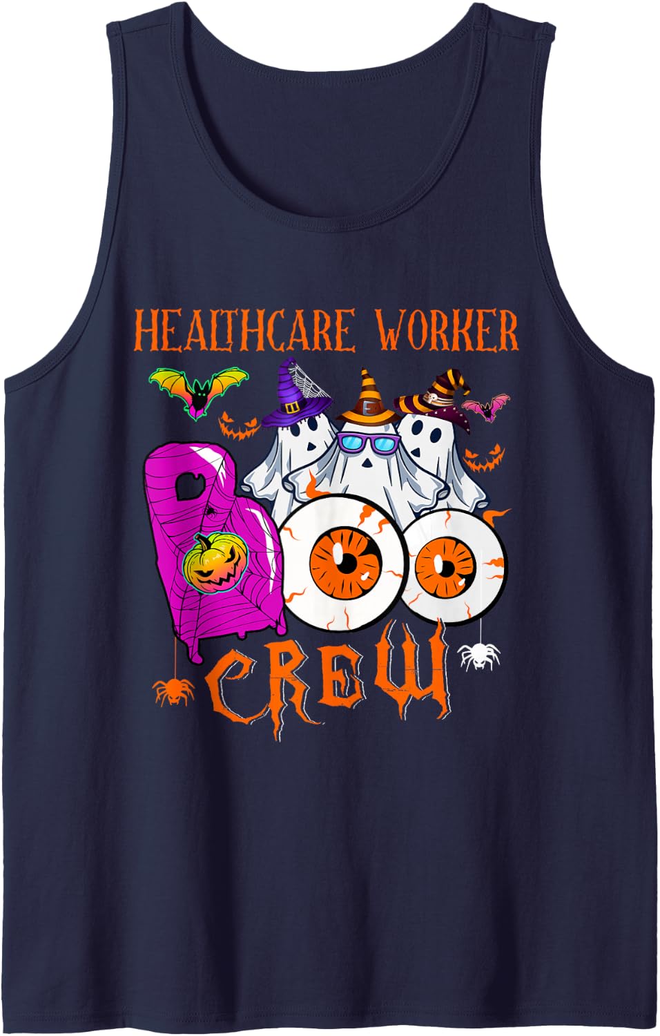 Healthcare Worker Boo Funny Crew Halloween Boo Ghosts Lover Sleeveless Tank Top - Navy Blue