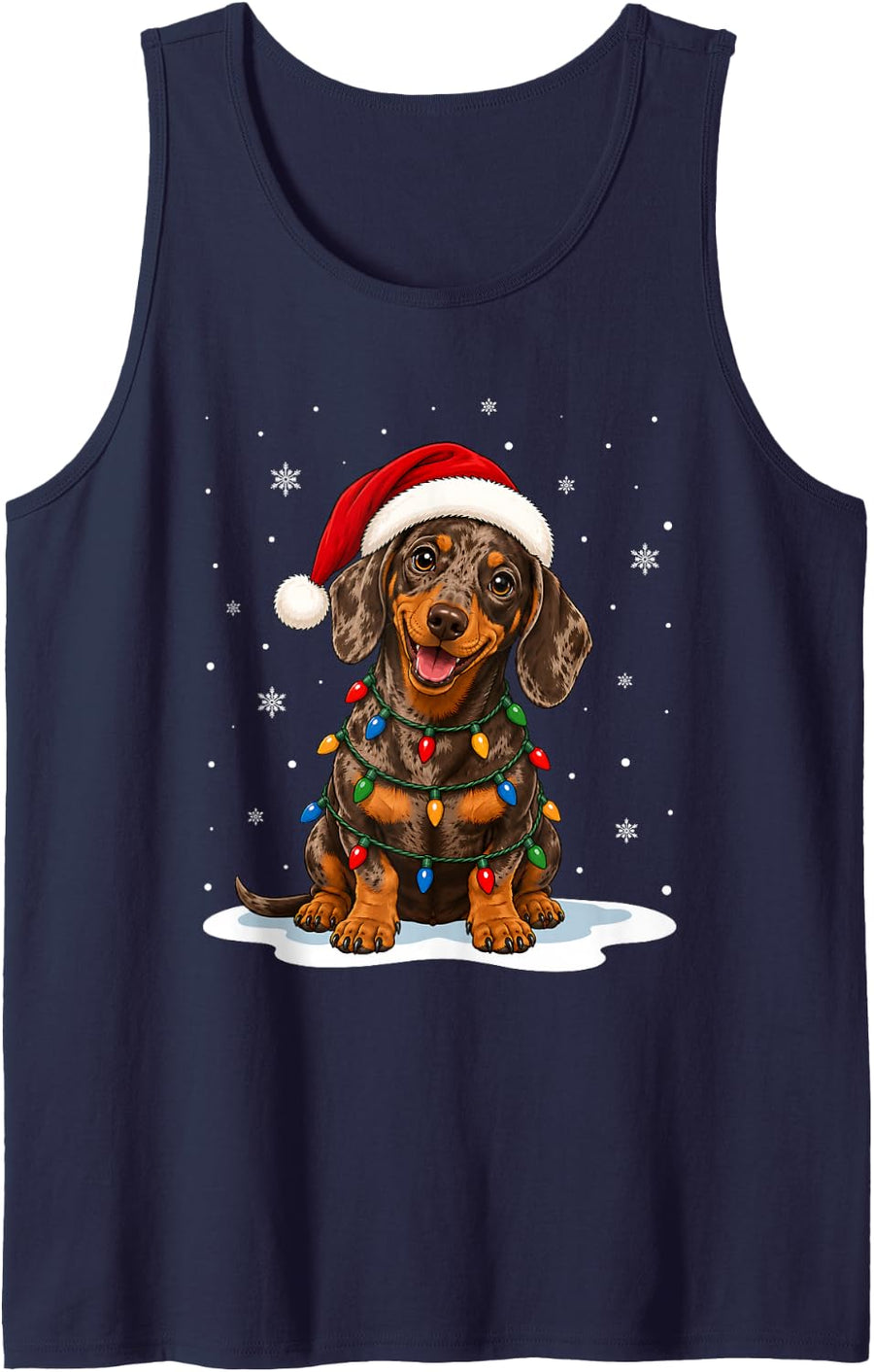 Dachshund Dog Christmas Lights Santa Xmas Pet Dog Lover Sleeveless Tank Top - Navy Blue