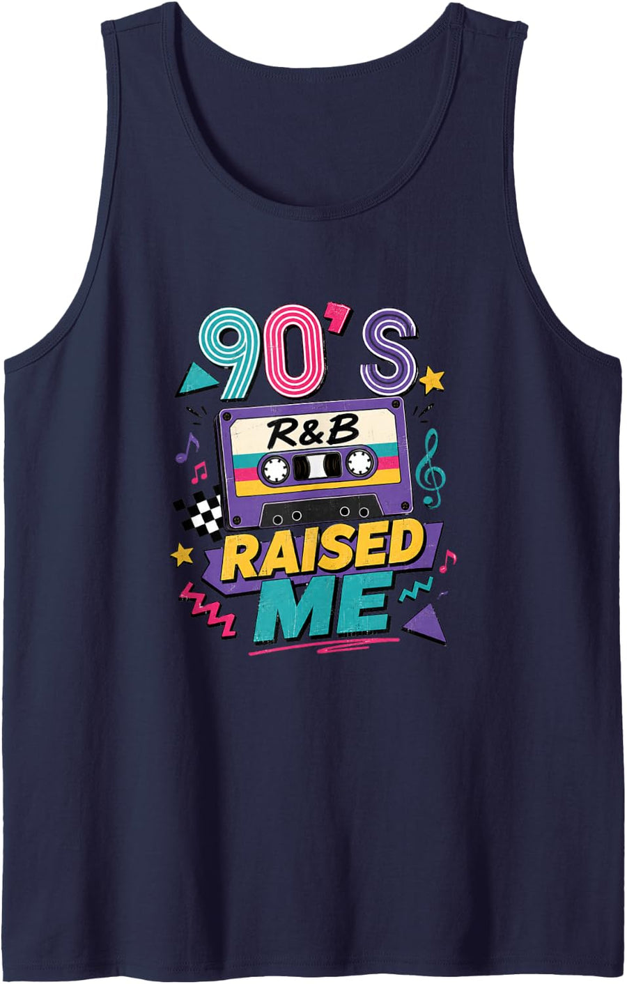 90's R&B Raised Me Music for Men Women Girl RNB Lover Sleeveless Tank Top - Navy Blue