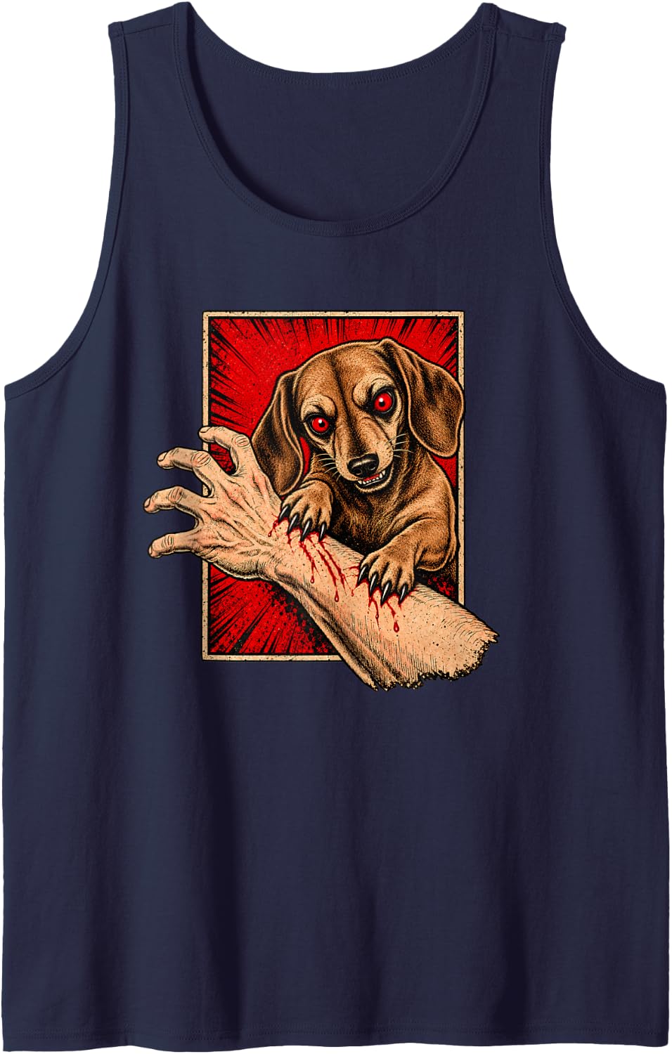 Dachshund Halloween Scratch Horror Vintage Spooky Dog Lover Sleeveless Tank Top - Navy Blue
