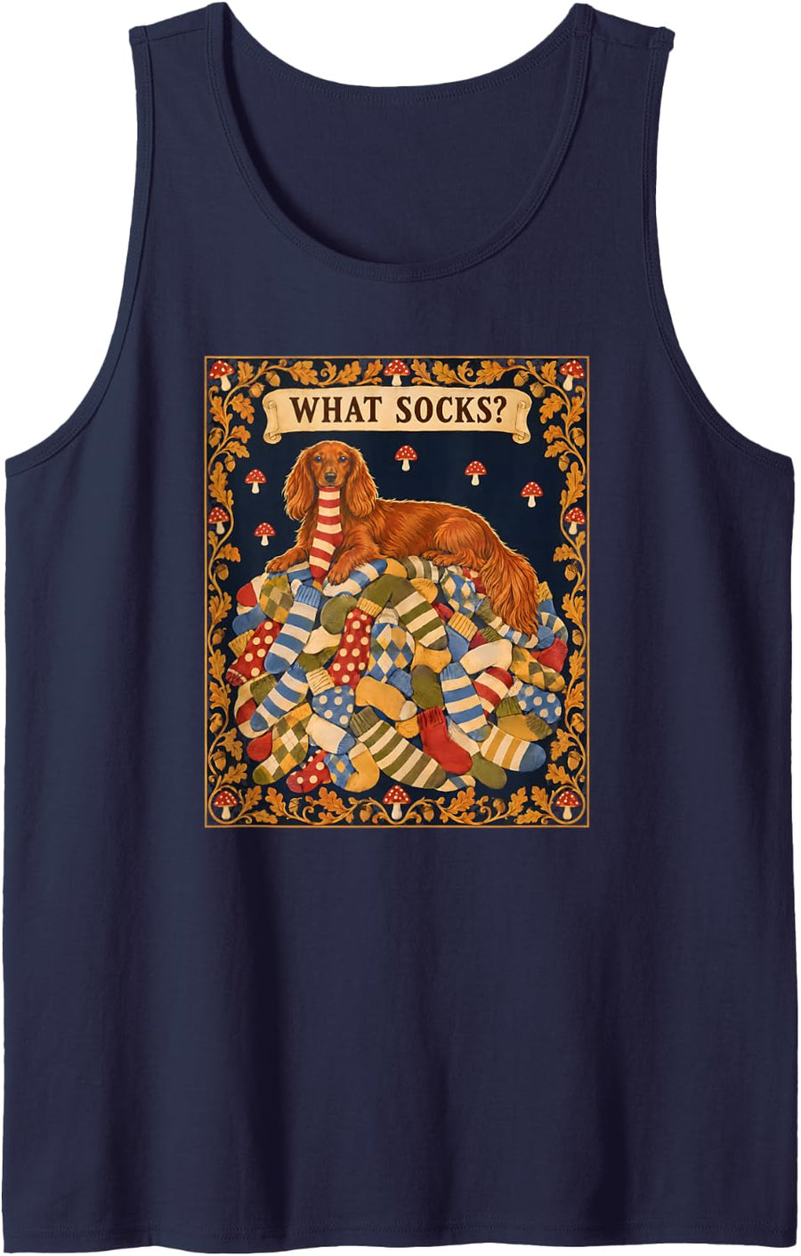 What Socks? Long Haired Dachshund Mom Doxie Weiner Dog Lover Sleeveless Tank Top - Navy Blue