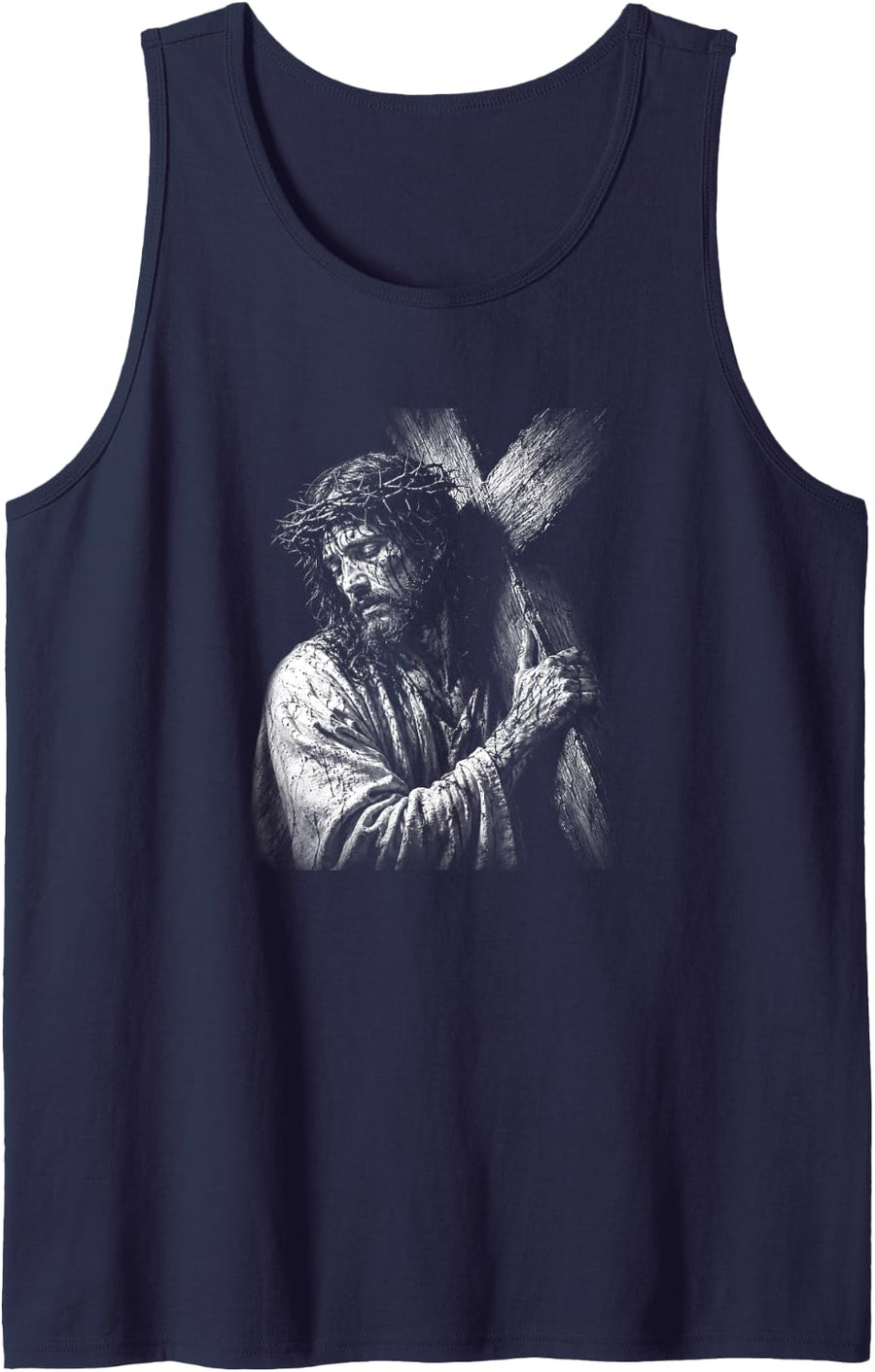Jesus Christ Carrying The Cross Christian Faith Sleeveless Tank Top - Navy Blue