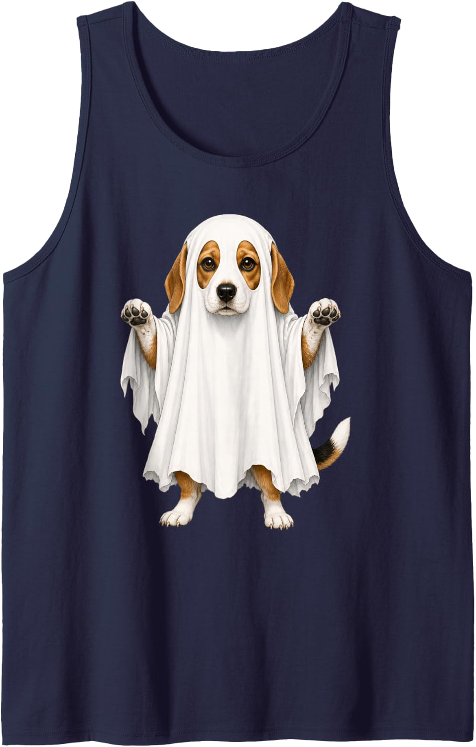Beagle Dog Ghost Halloween Sleeveless Tank Top - Navy Blue