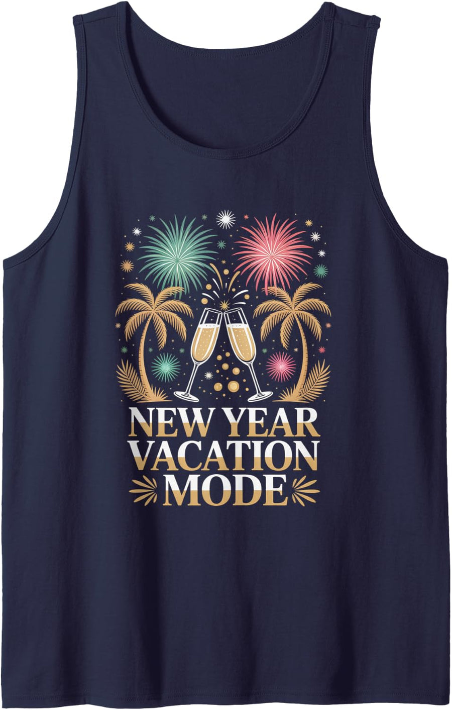 Happy New Year New Year Vacation Mode Fireworks Tank Top - Navy Blue