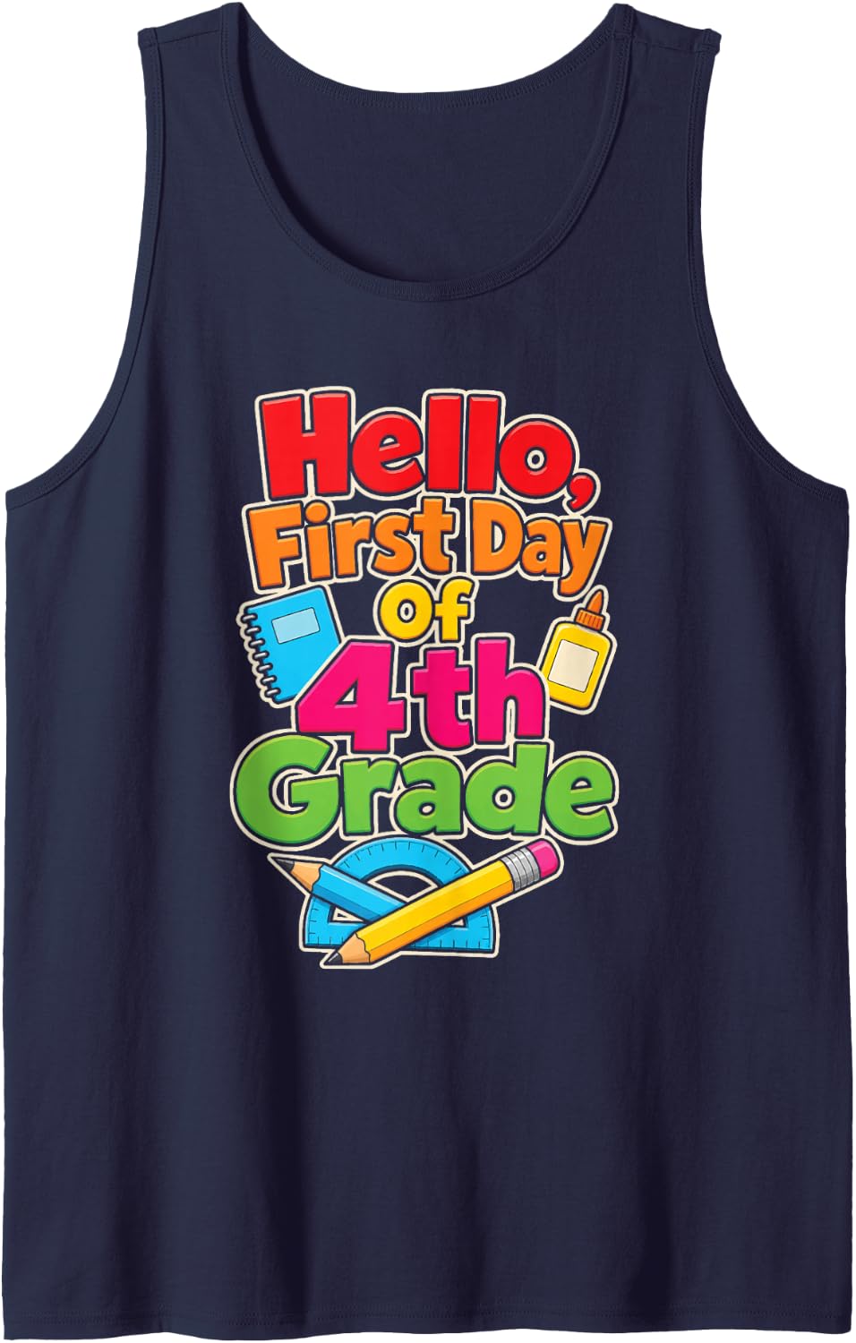 4th Grade First Day Back to School Fourth Grader Kids Sleeveless Tank Top - Navy Blue