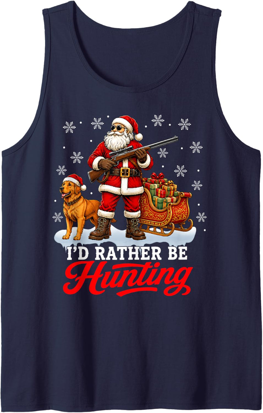 Duck Hunting Santa I'd Rather Be Hunting Christmas Sleeveless Tank Top - Navy Blue