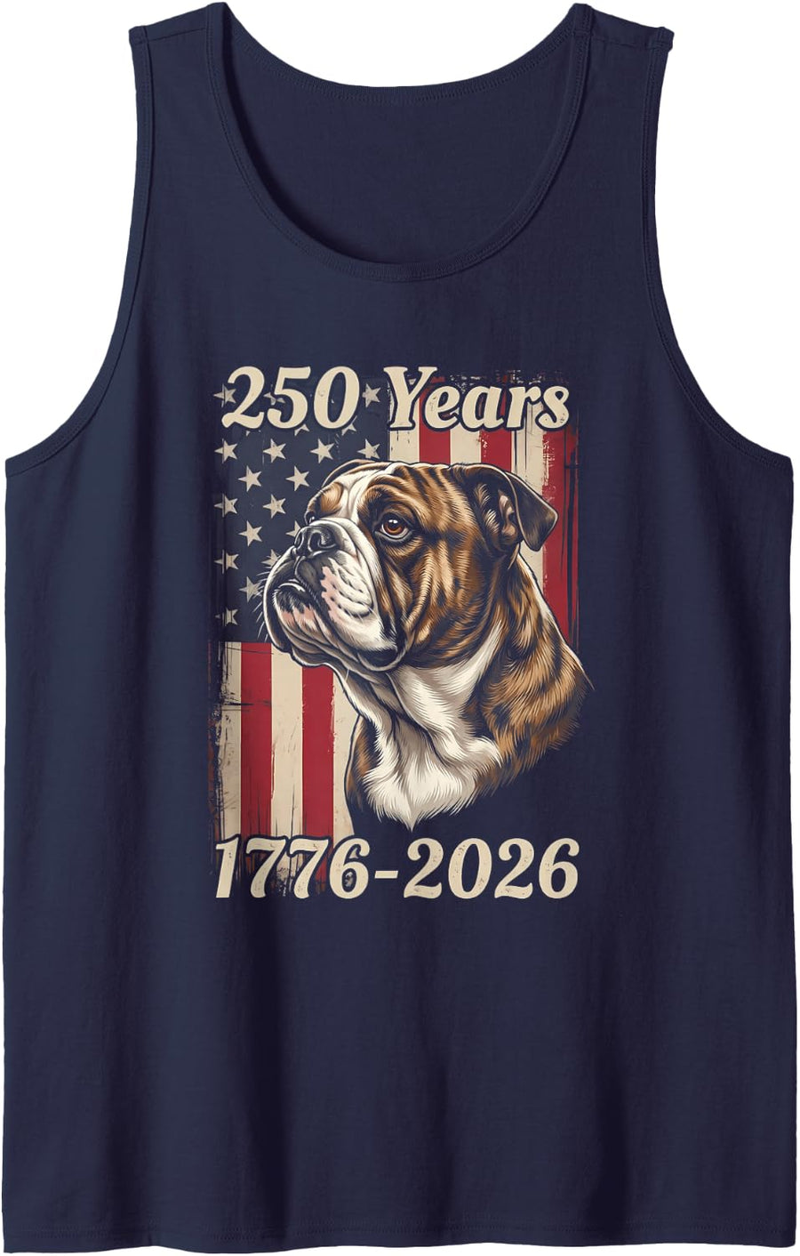 250 Years Anniversary 4th of July English Bulldog USA Flag Tank Top - Navy Blue