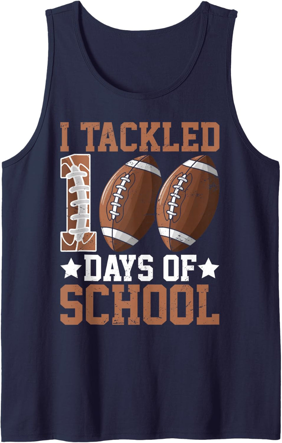 I Tackled 100 Days Football 100th Day of School Boys Student Sleeveless Tank Top - Navy Blue