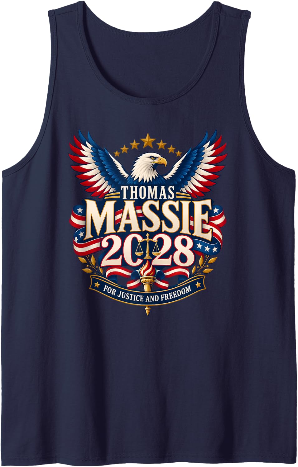 Ron Paul Thomas Massie 2028 Supporter Election President Sleeveless Tank Top - Navy Blue