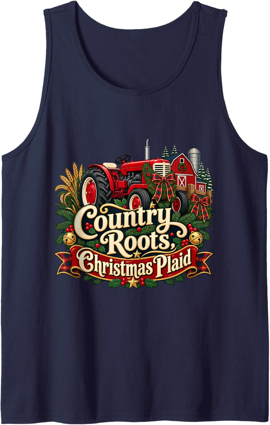 Christmas Farmer - Country Roots, Christmas Plaid Sleeveless Tank Top - Navy Blue