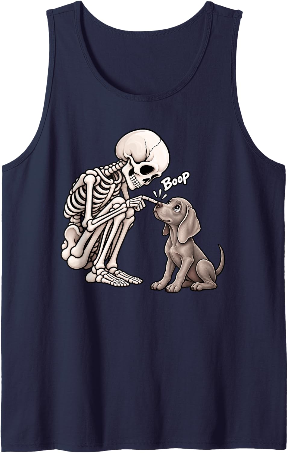 Funny Skeleton Weimaraner Boop Halloween Dog Lover Mom Sleeveless Tank Top - Navy Blue
