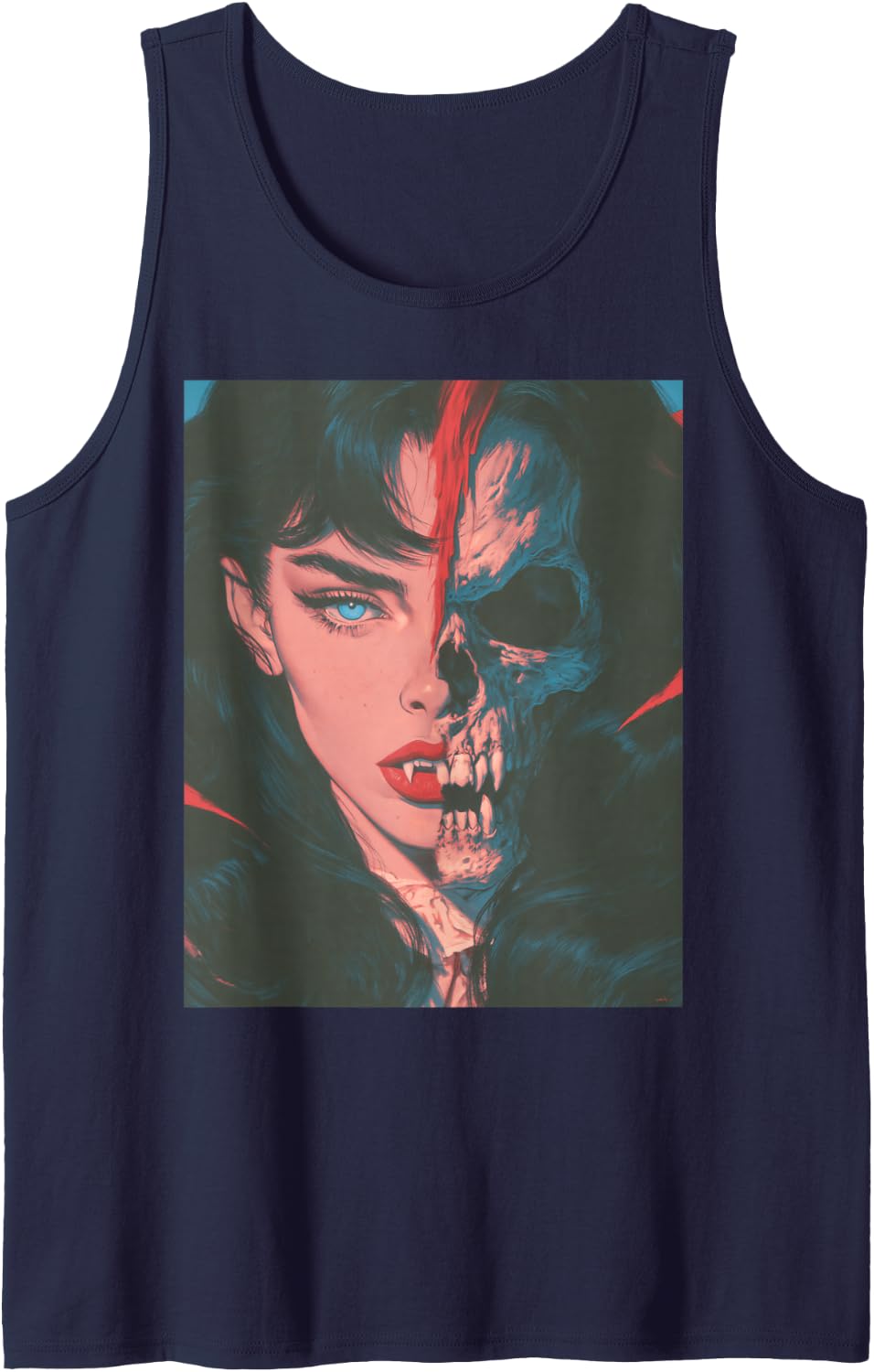 Creepy Skeleton Anime Spooky Halloween Sleeveless Tank Top - Navy Blue