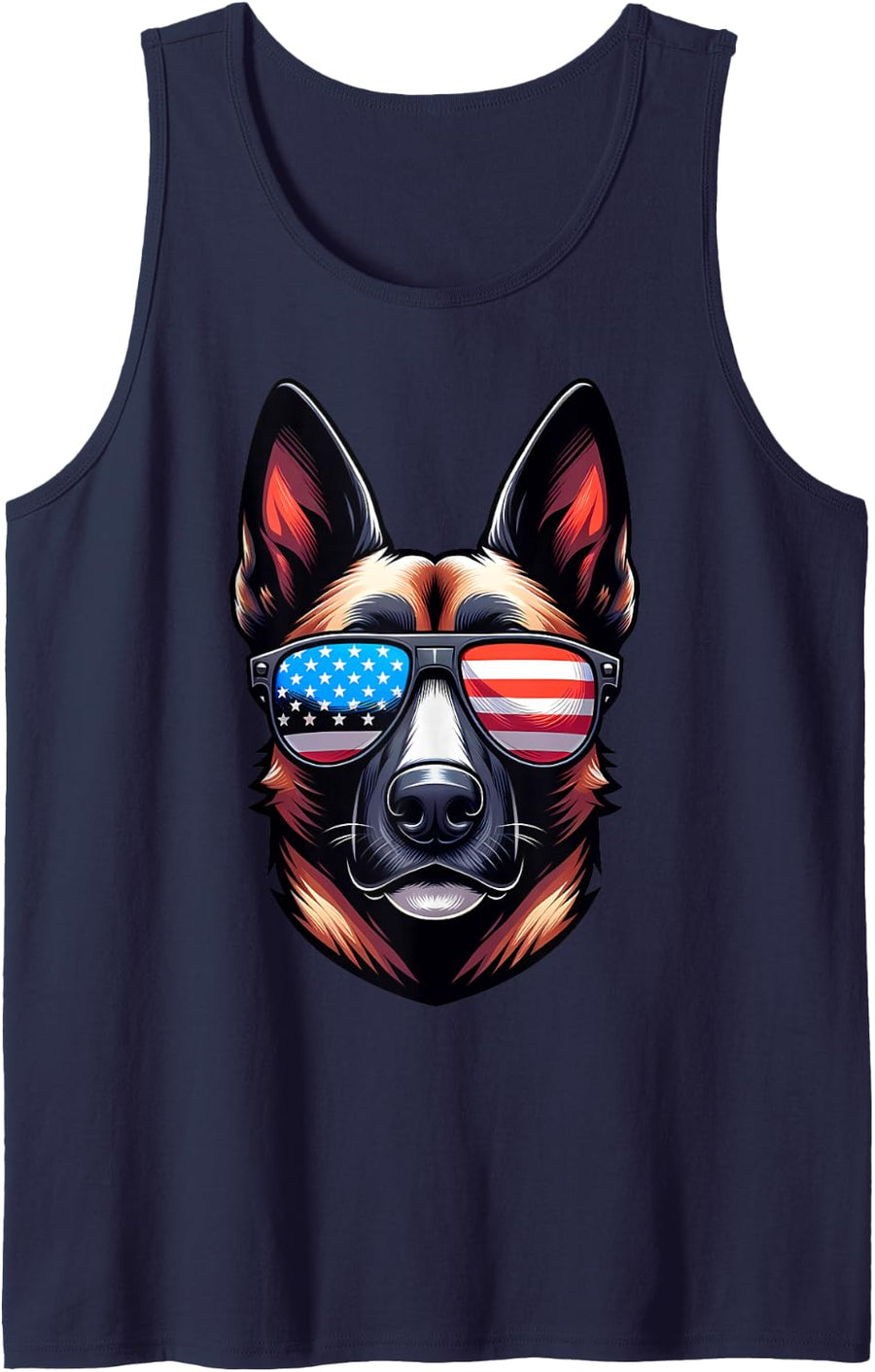 Belgian Malinois Patriotic American Flag USA Sunglasses Dog Tank Top - Navy Blue
