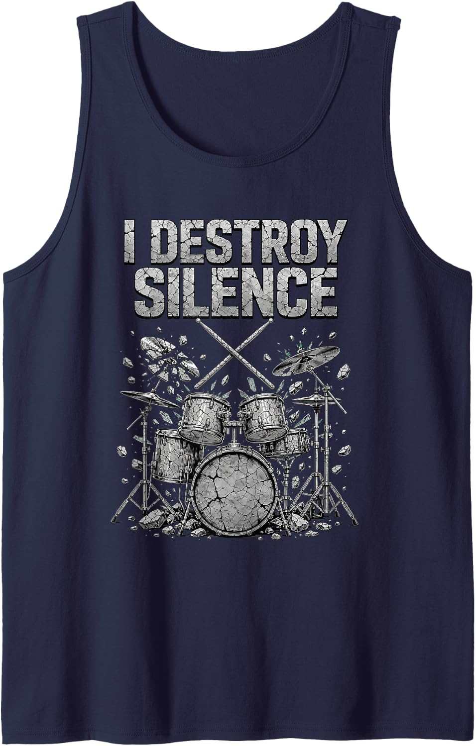 Funny Drummer I Destroy Silence Loud Cymbal Crash Rockstar Tank Top - Navy Blue