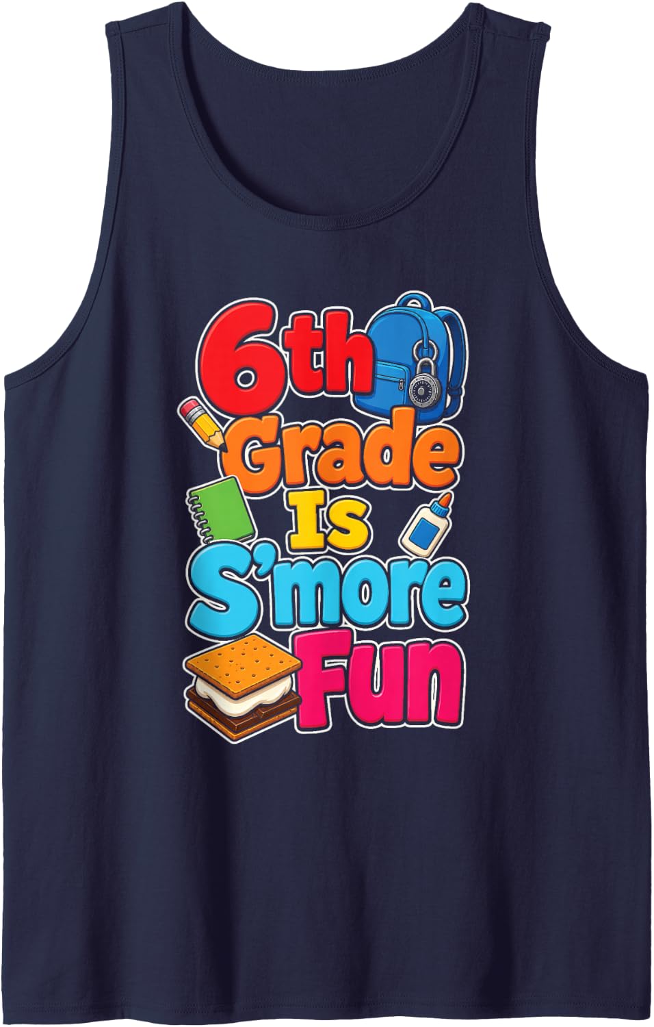 6th Grade is S'More Fun First Day of School Boys Girls Sleeveless Tank Top - Navy Blue