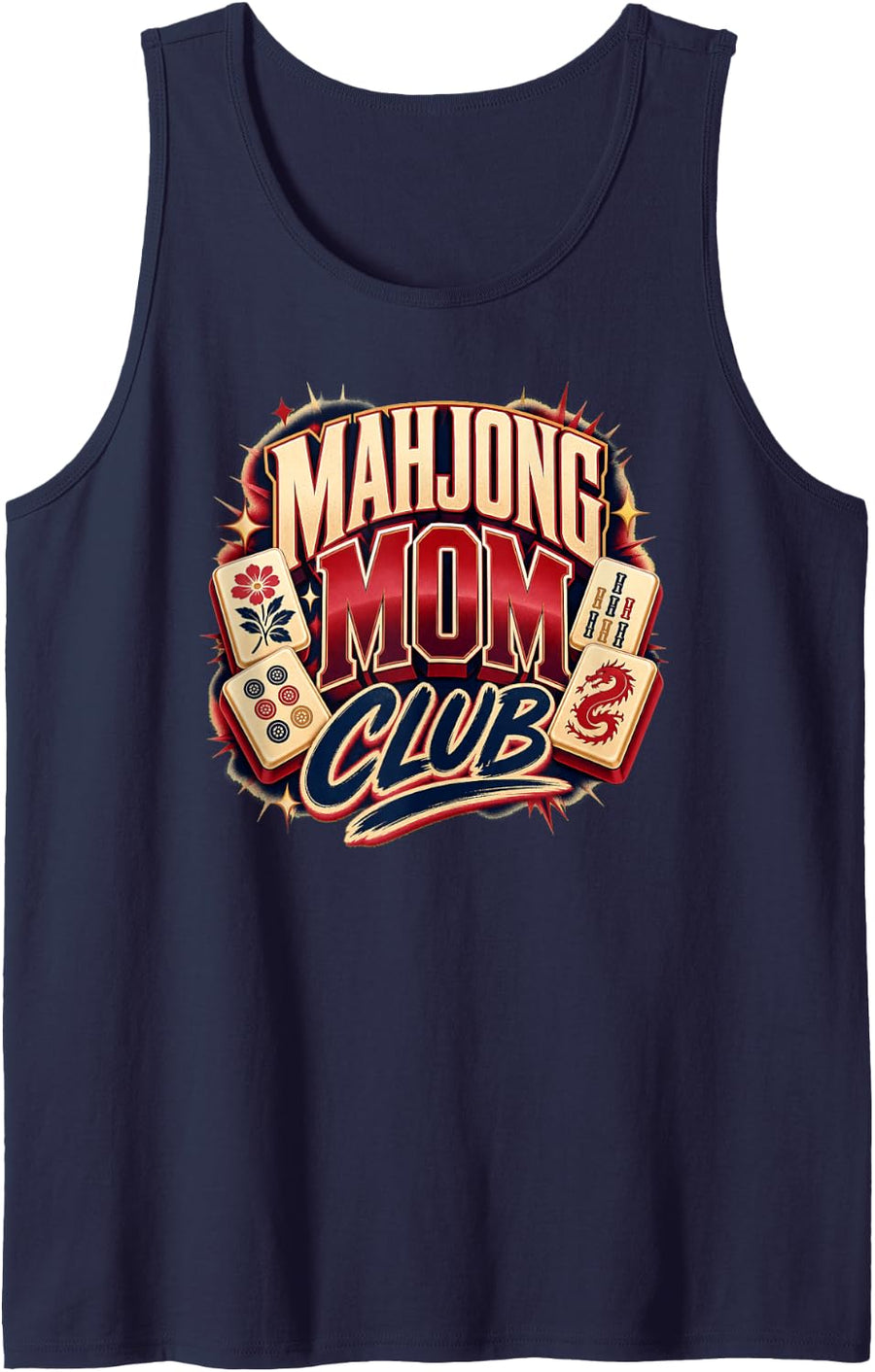 Mahjong Mom Club Bold Retro Tile Game Night Player Tank Top - Navy Blue