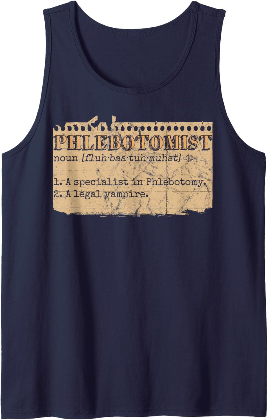 Funny Phlebotomist Legal Vampire Definition for Venipuncture Sleeveless Tank Top - Navy Blue