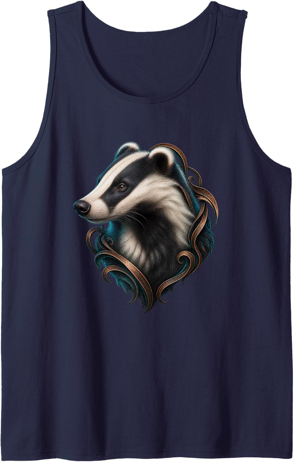 European Badger with Oxidized Copper Circuit Forest Art Sleeveless Tank Top - Navy Blue