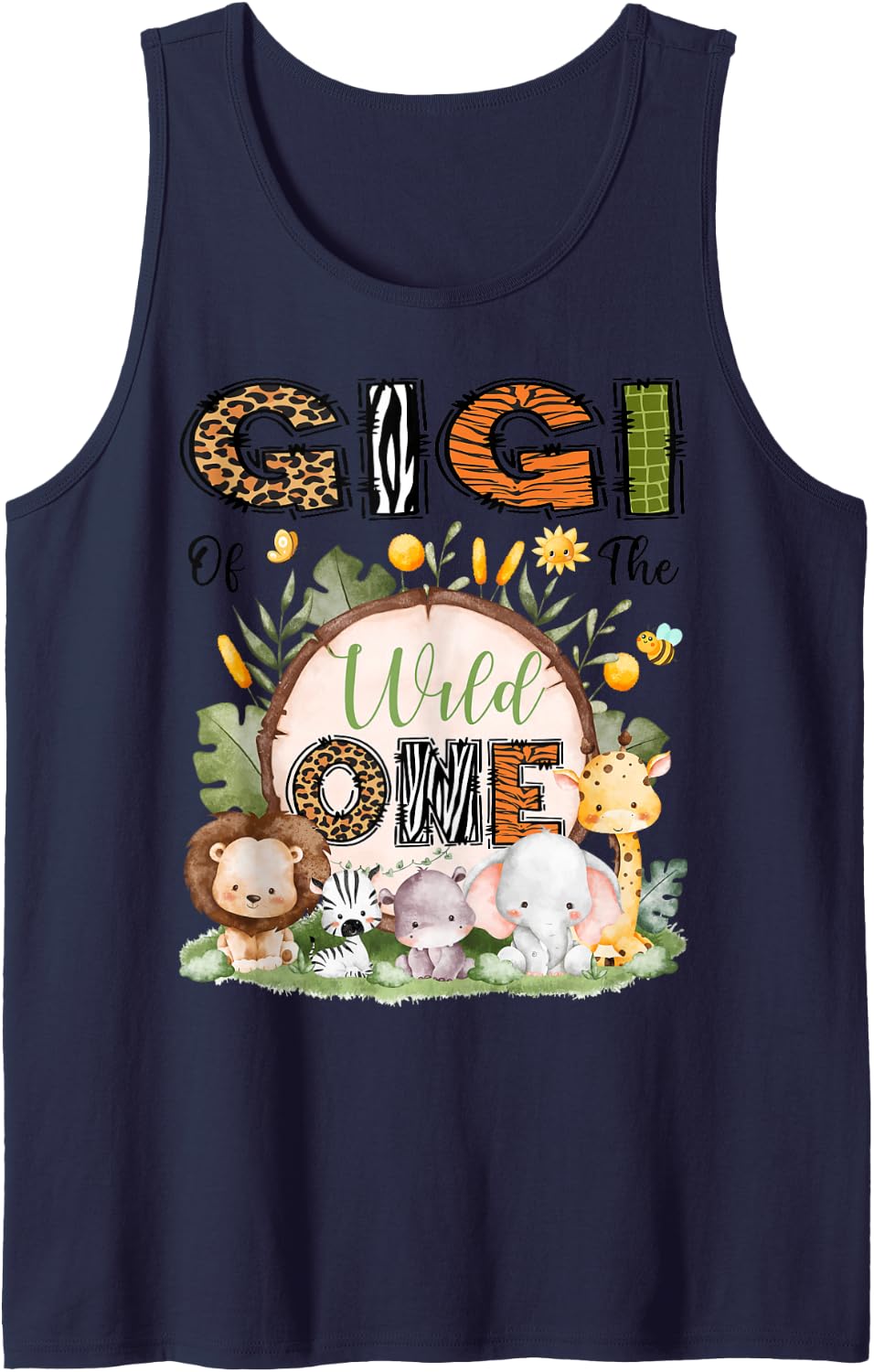 Gigi of The Wild One 1St Birthday Boy Safari Jungle Sleeveless Tank Top - Navy Blue