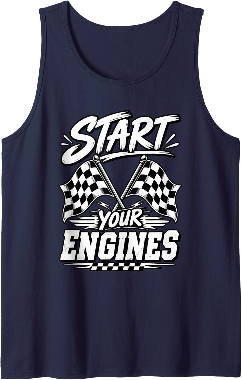 Start Your Engines Vintage Check Flag Race Car Costume Sleeveless Tank Top - Navy Blue