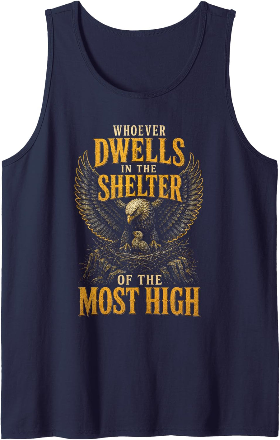 Christian Men Psalm 91:1 Whoever Dwells in The Shelter Sleeveless Tank Top - Navy Blue