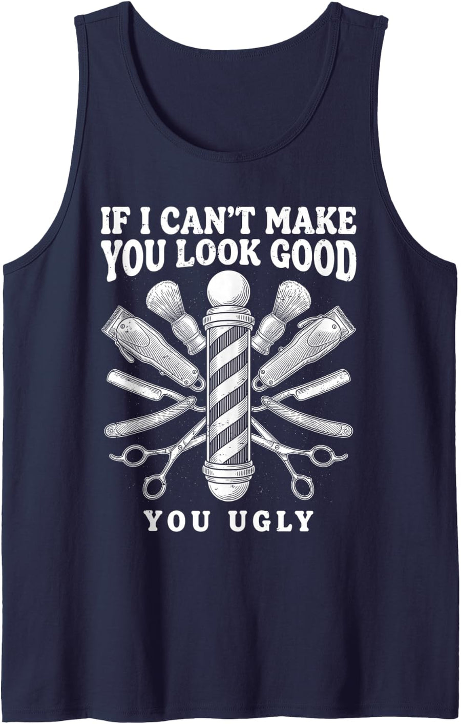 Hairstylist or Coiffeur Funny Barber Shop Humor Vintage Art Sleeveless Tank Top - Navy Blue