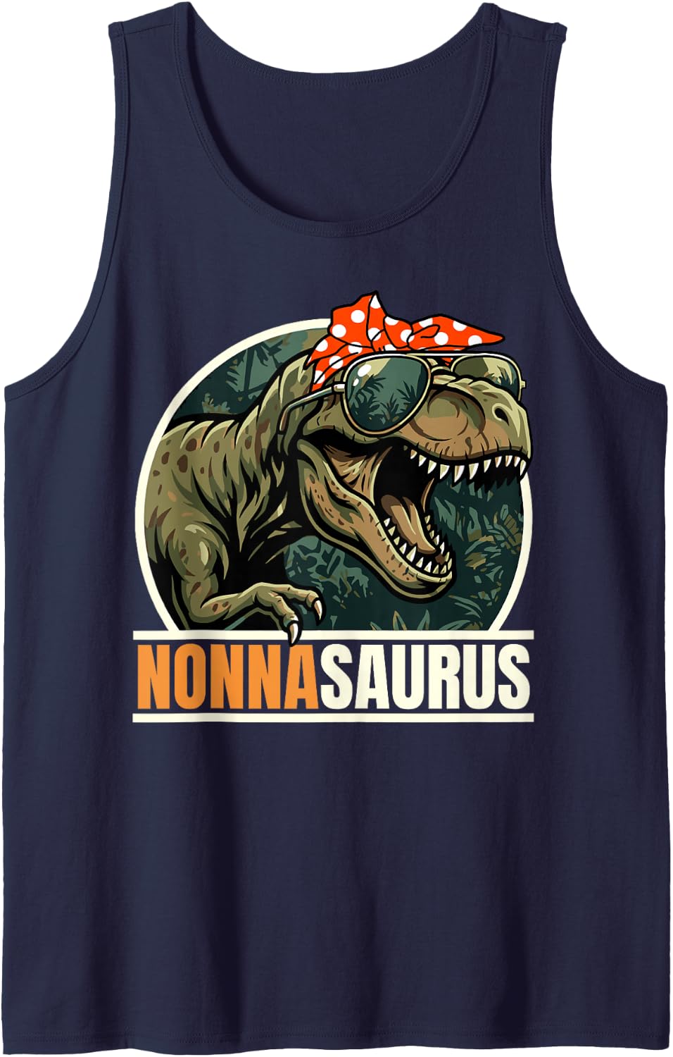 NonnaSaurus T-Rex Dinosaur Funny Nonna Saurus Grandma Sleeveless Tank Top - Navy Blue