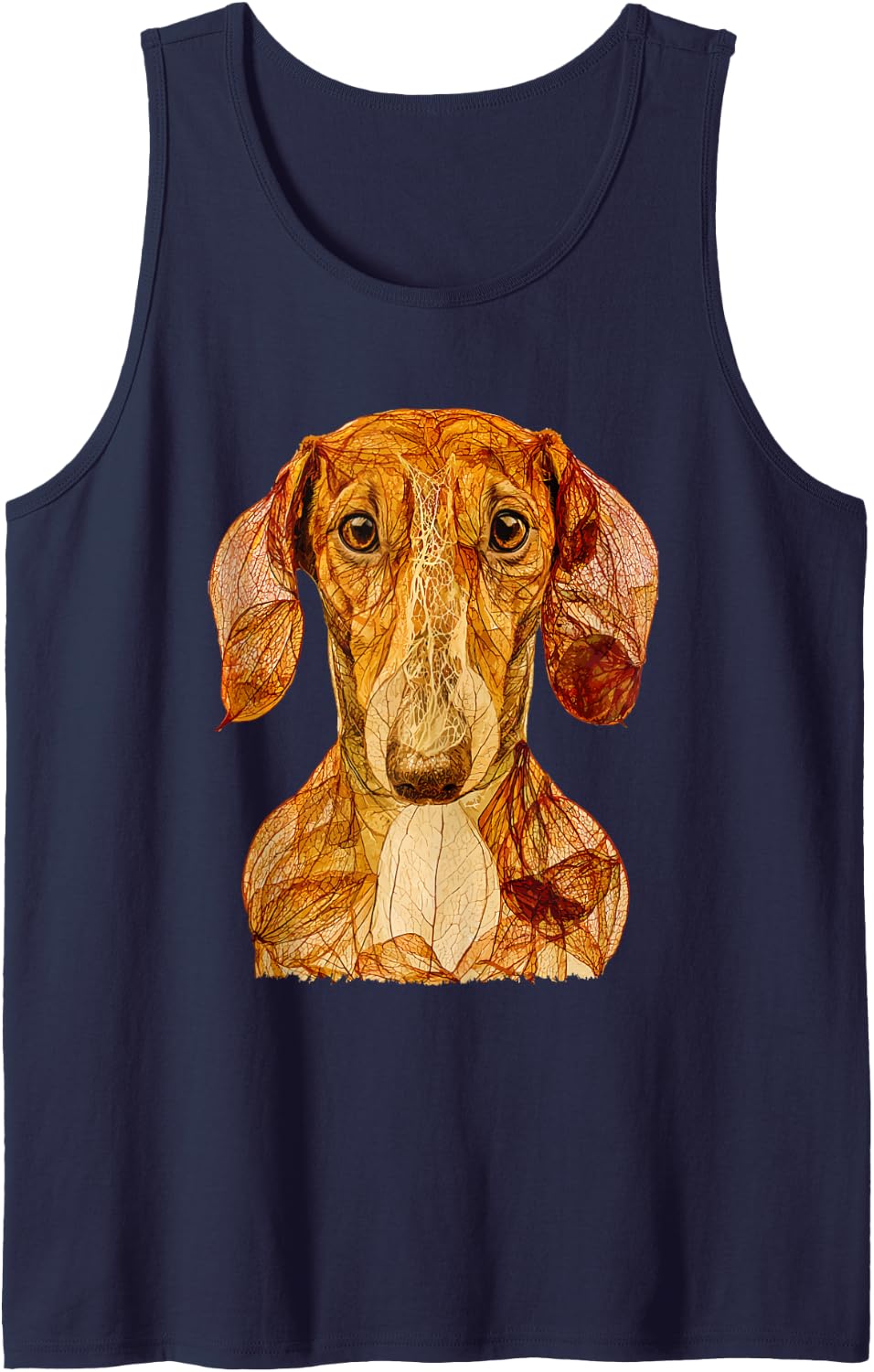 Dachshund with Fall Leaves Artistic Weenie Autumn Dog Art Sleeveless Tank Top - Navy Blue