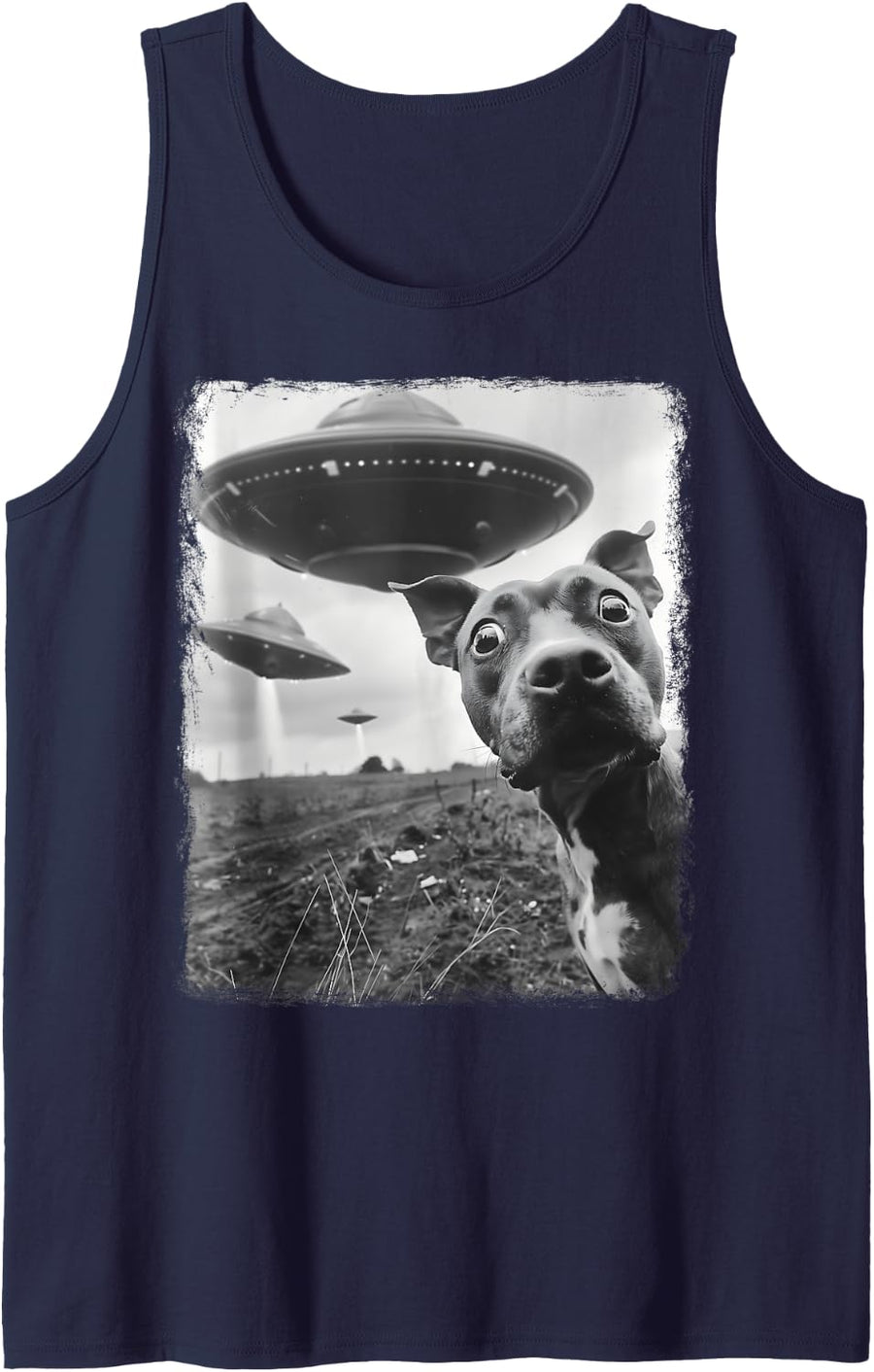Staffordshire Bull Terrier Dog UFO Extraterrestrial Selfie Tank Top - Navy Blue