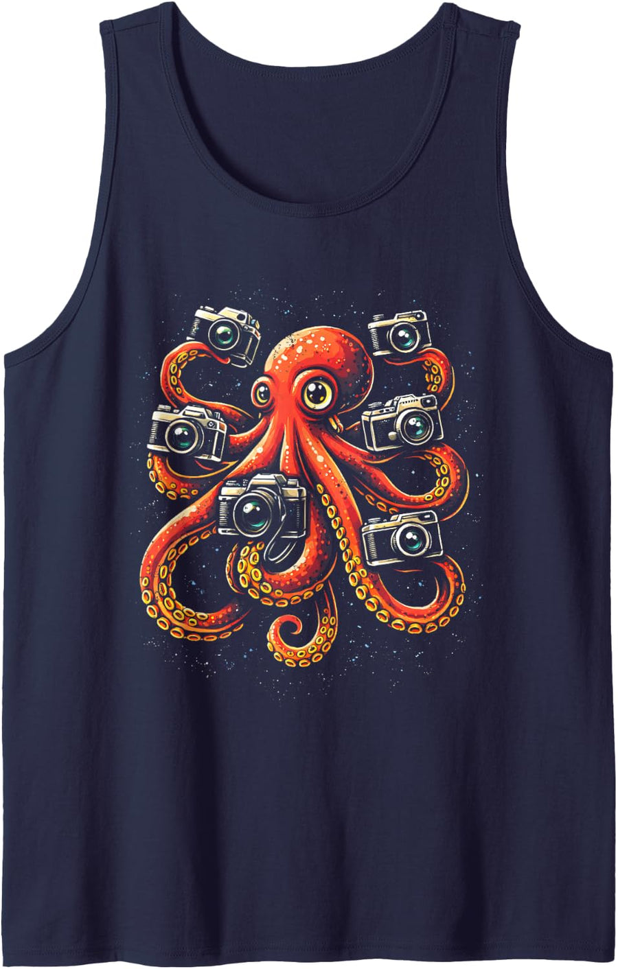 Photographer Octopus Camera Vintage Art Men Photography Lens Sleeveless Tank Top - Navy Blue