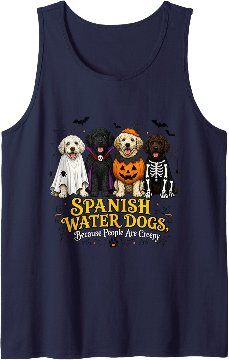 Spanish Water Dogs Halloween Costume Fun Sleeveless Tank Top - Navy Blue