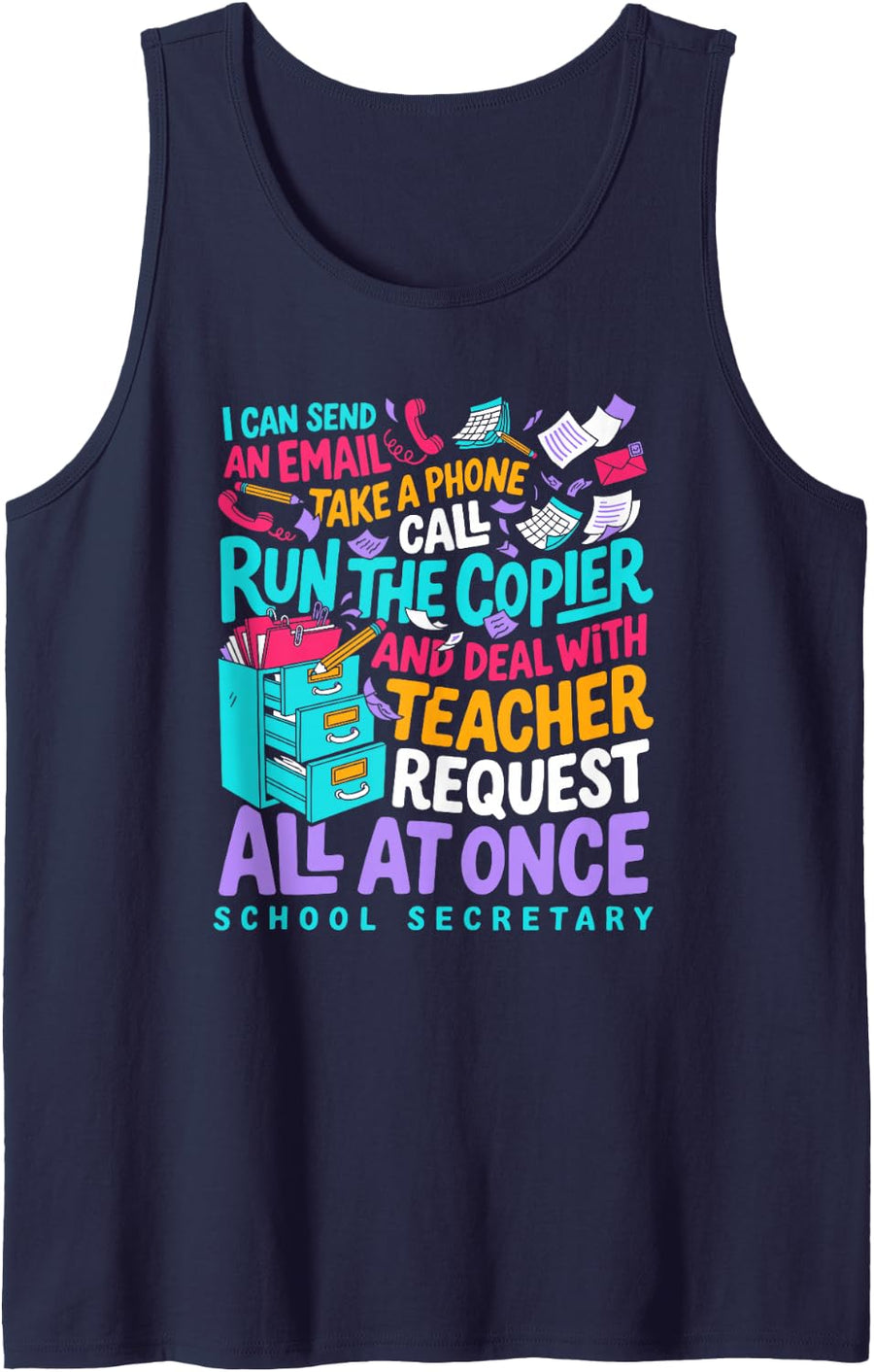 Back to School Secretary Educational Ninja Office Crew Pro Tank Top - Navy Blue