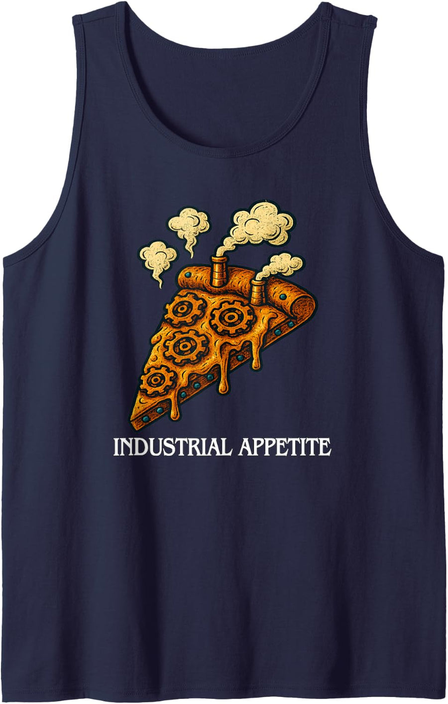 Industrial Appetite Steampunk Pizza Design Gear and Steampunk Pizza Design Sleeveless Tank Top - Navy Blue