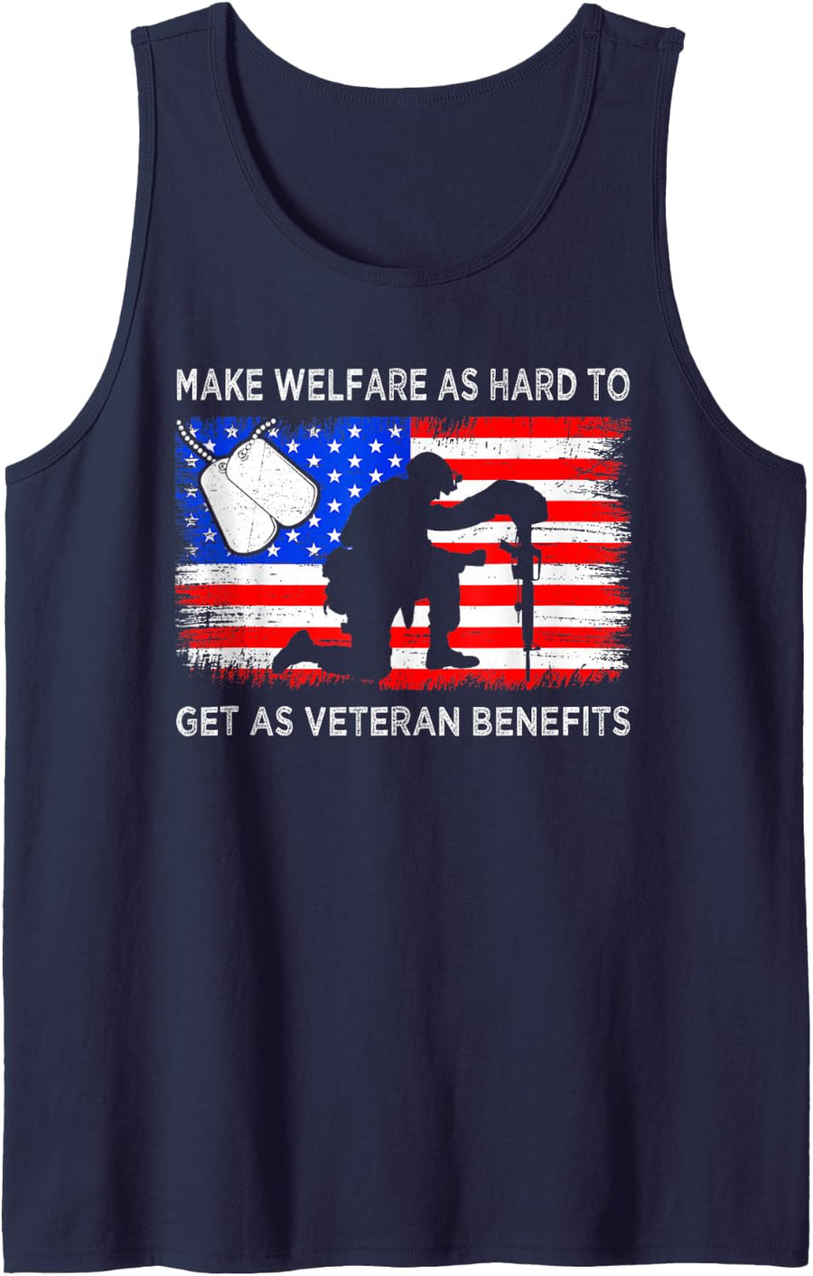 Make Welfare As Hard to Get As US Veteran Benefits USA Flag Sleeveless Tank Top - Navy Blue