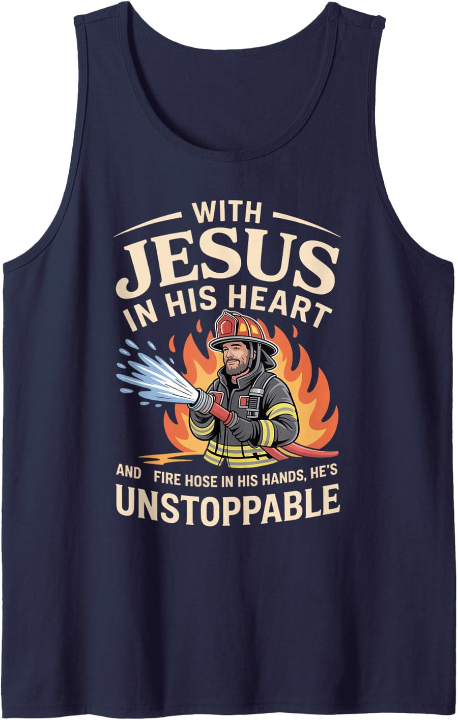 Christian Fireman Jesus Christ Firefighting Firefighter Sleeveless Tank Top - Navy Blue