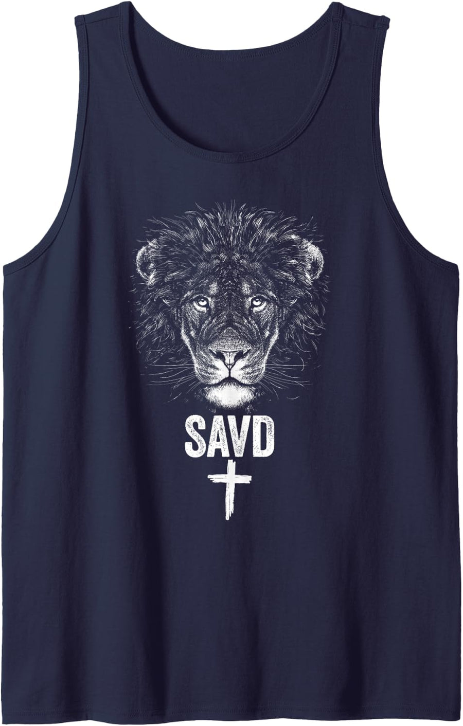Saved Lion Cross Bible Christian Faith Jesus Savd Tank Top - Navy Blue