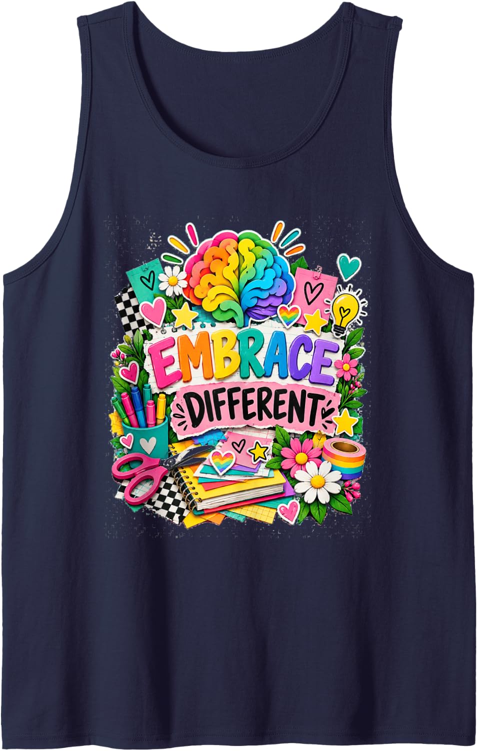 Embrace Different Neurodiversity Teacher Student Sleeveless Tank Top - Navy Blue