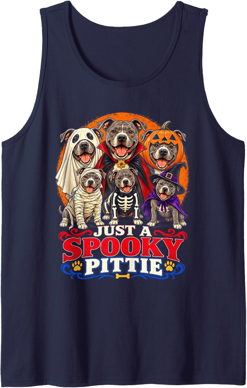 Just A Spooky Pittie Funny Pitbull Halloween Dog Lover Sleeveless Tank Top - Navy Blue