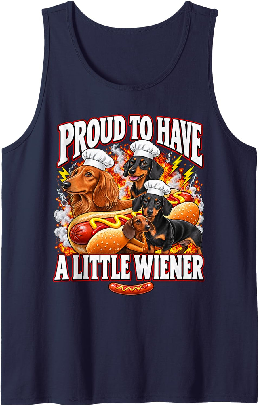 Proud to Have A Little Wiener Funny Dachshund Dog Lover Joke Sleeveless Tank Top - Navy Blue