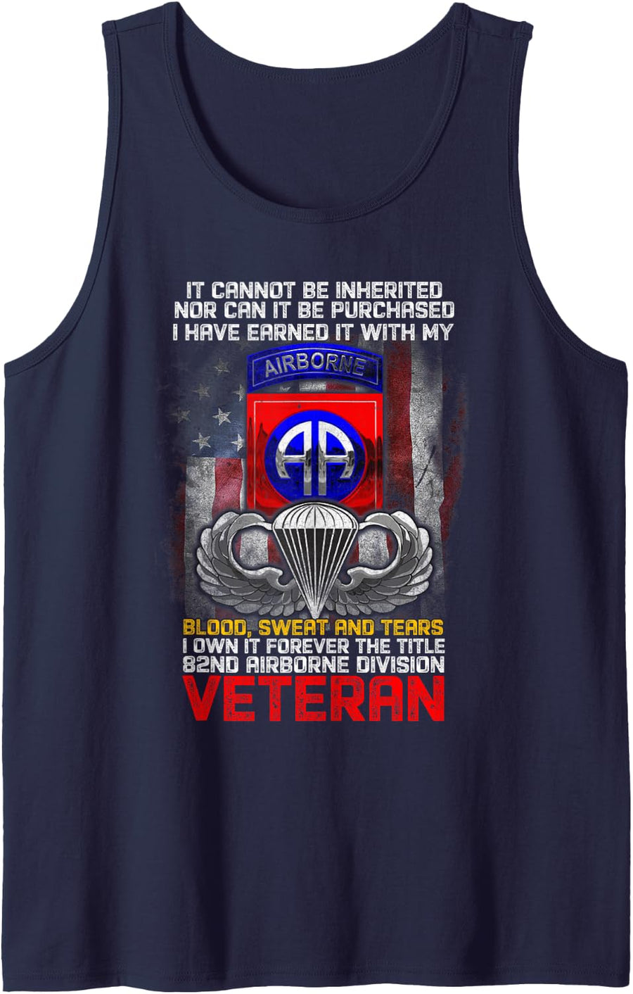 Veteran 82nd Airborne Division USA Retired Sleeveless Tank Top - Navy Blue