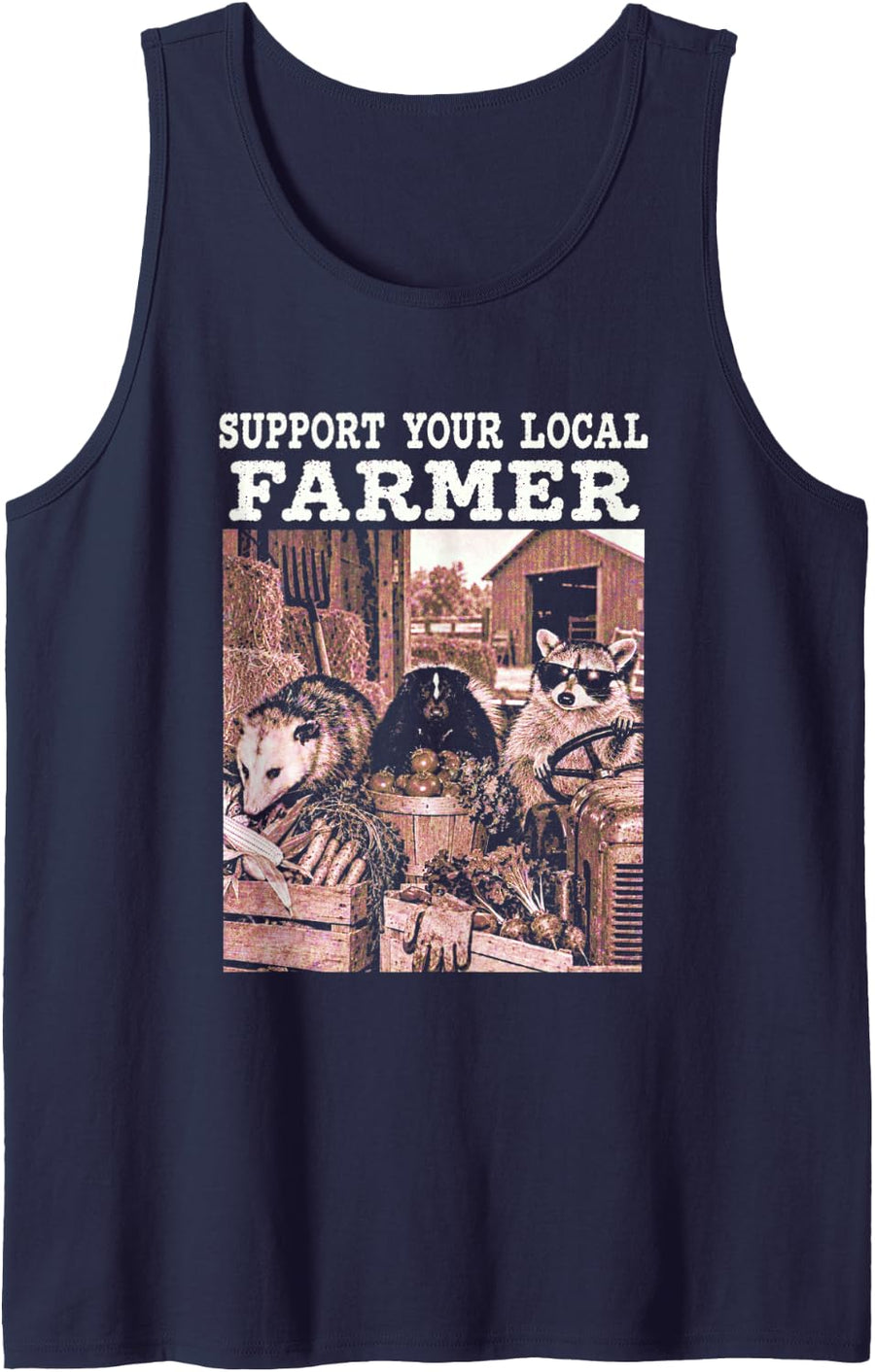 Raccoon Opossum Badger Sleeveless Tank Top - Navy Blue