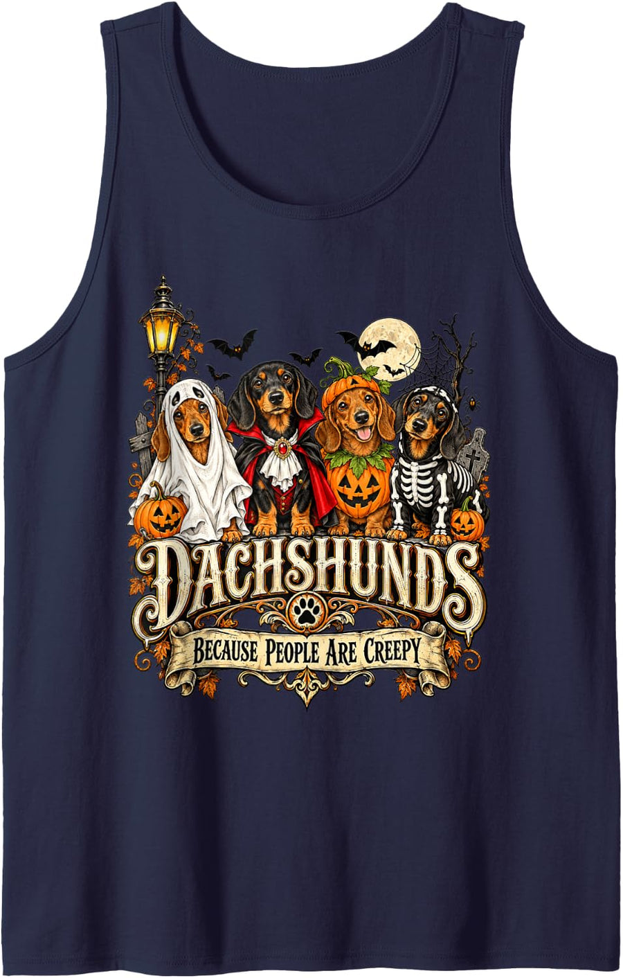 Dachshunds Because People are Creepy Sleeveless Tank Top - Navy Blue
