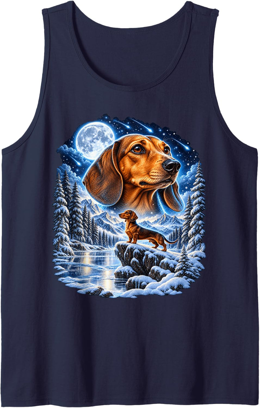 Dachshund Howling At The Moon Weiner Dog Lover for Men Women Sleeveless Tank Top - Navy Blue