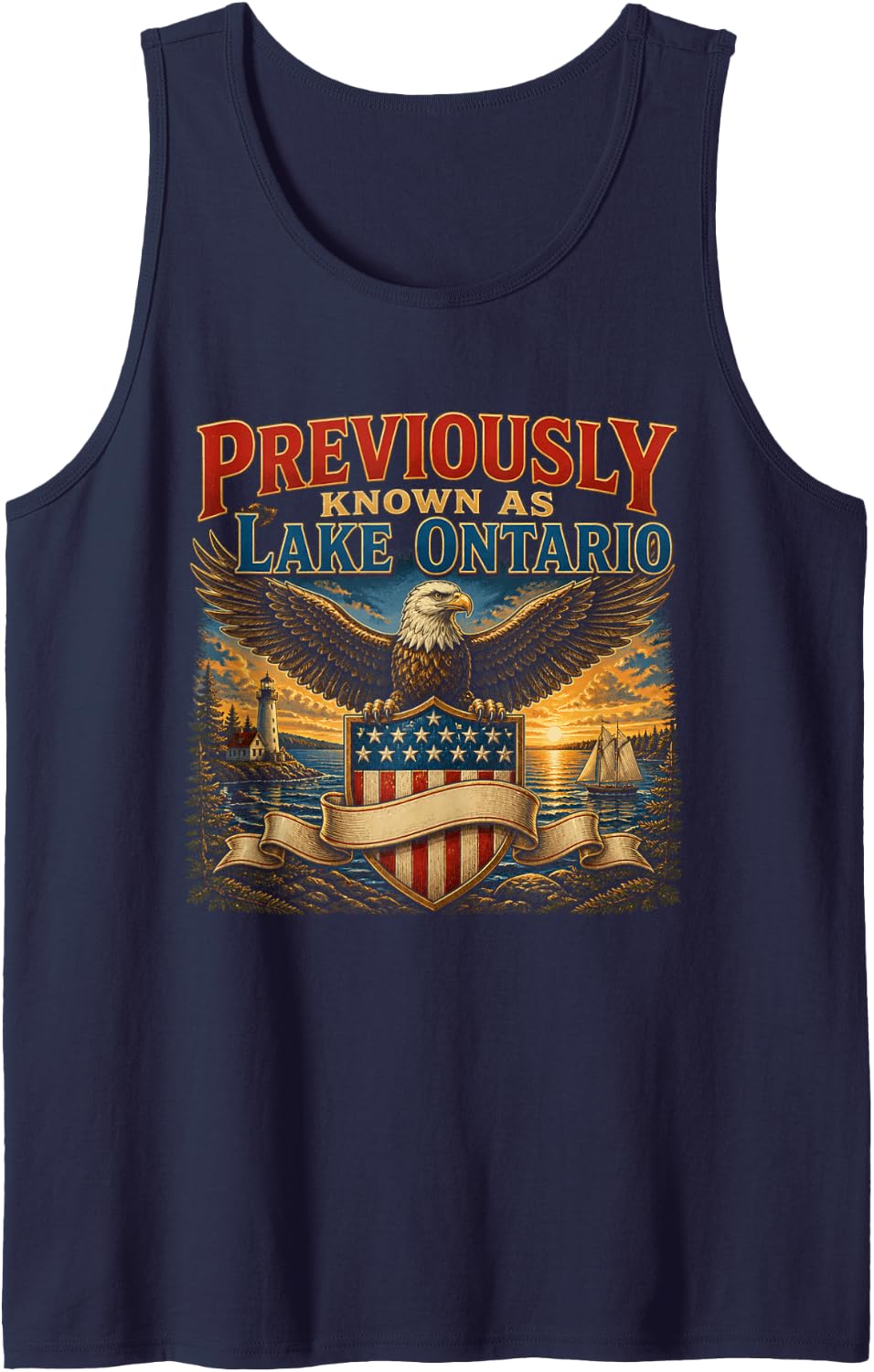 Previously Known As Lake Ontario Patriotic Lake Sleeveless Tank Top - Navy Blue