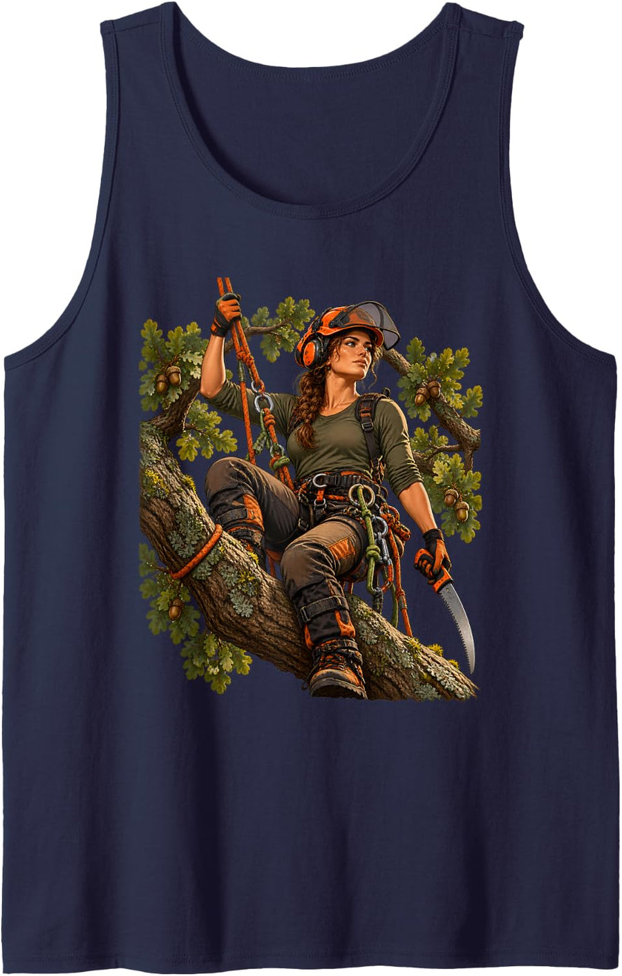 Female Arborist Woman Tree Climber Chainsaw Tree Surgeon Sleeveless Tank Top - Navy Blue