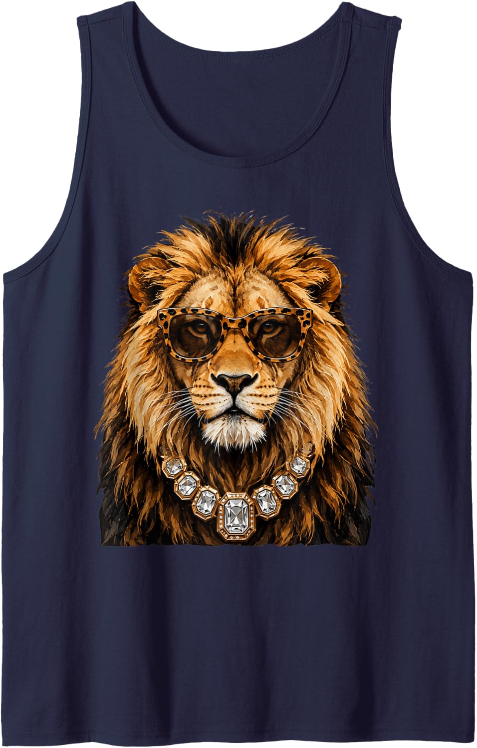 Cool Funny Lion Leopard Sunglasses Tank Top - Navy Blue