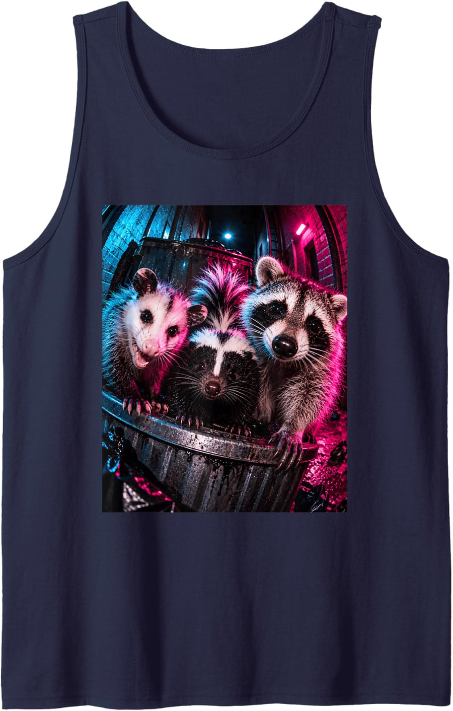 Trash Panda Night Crew Vintage Raccoon Opossum Skunk Sleeveless Tank Top - Navy Blue