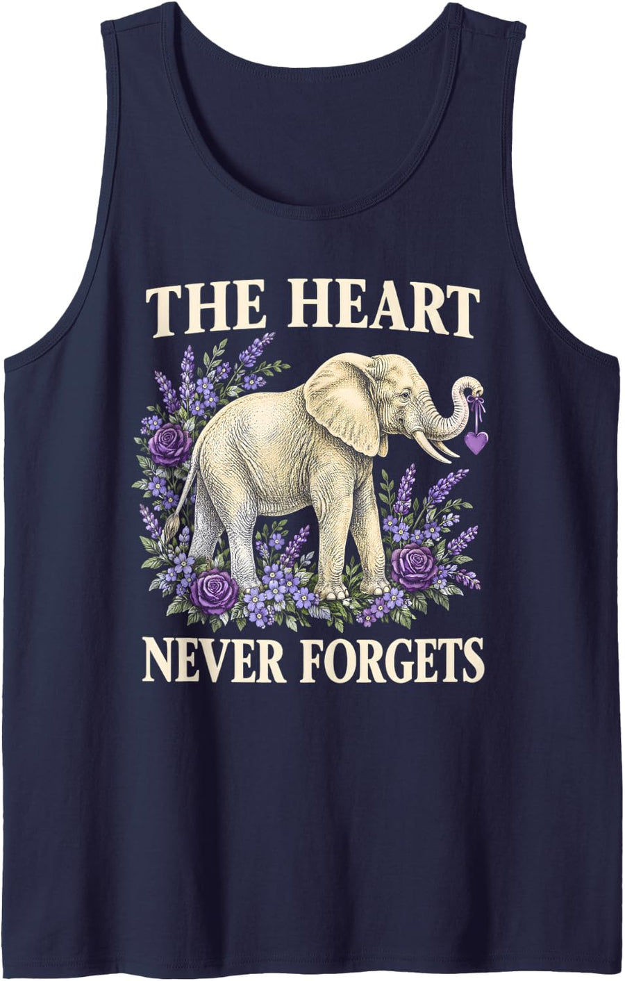 The Heart Never Forgets Alzheimers Awareness Purple Elephant Sleeveless Tank Top - Navy Blue