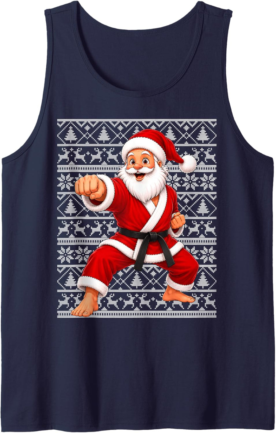 Funny Martial Arts Santa Claus Christmas Sleeveless Tank Top - Navy Blue