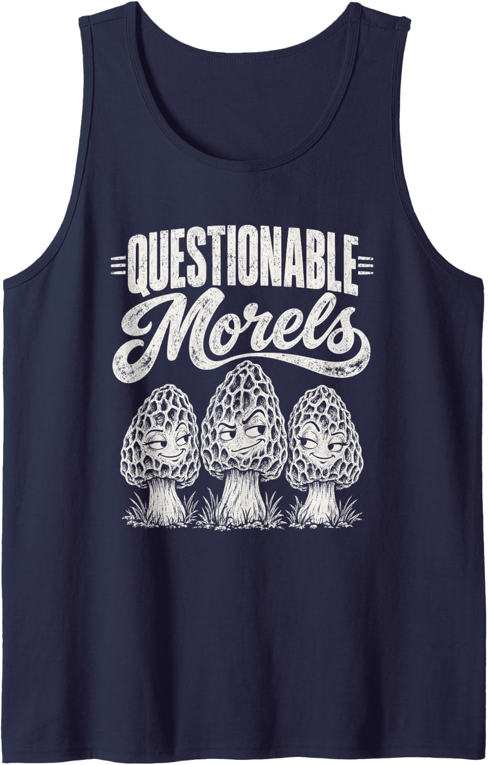 Questionable Morels Mushroom Foraging Funny Mycology Pun Sleeveless Tank Top - Navy Blue